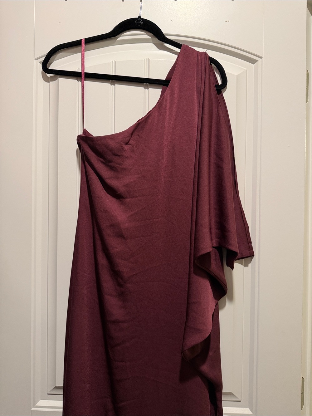 BCBGMaxAzria One-Shoulder Draped Burgundy Dress